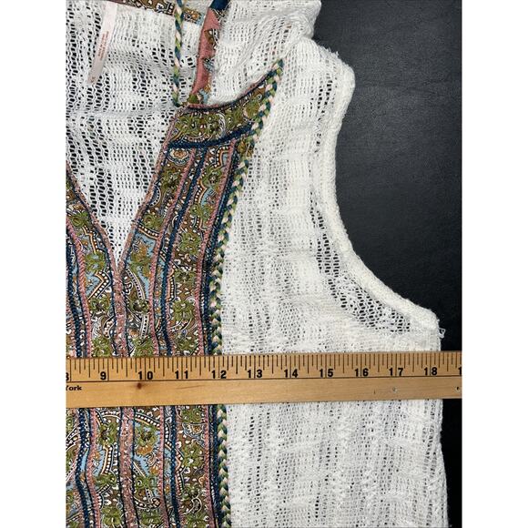 Free People Coverup Top M Hooded Crochet Sleeveless Embroidered Beaded Ivory - Picture 5 of 7